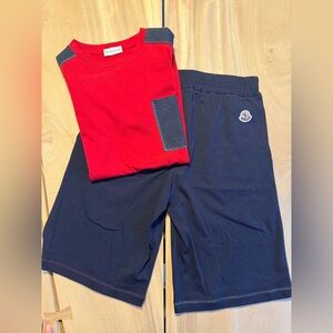 Moncler Boy’s Red and Navy Casual Tee & Shorts Set - Size 14 (Never Worn - New)